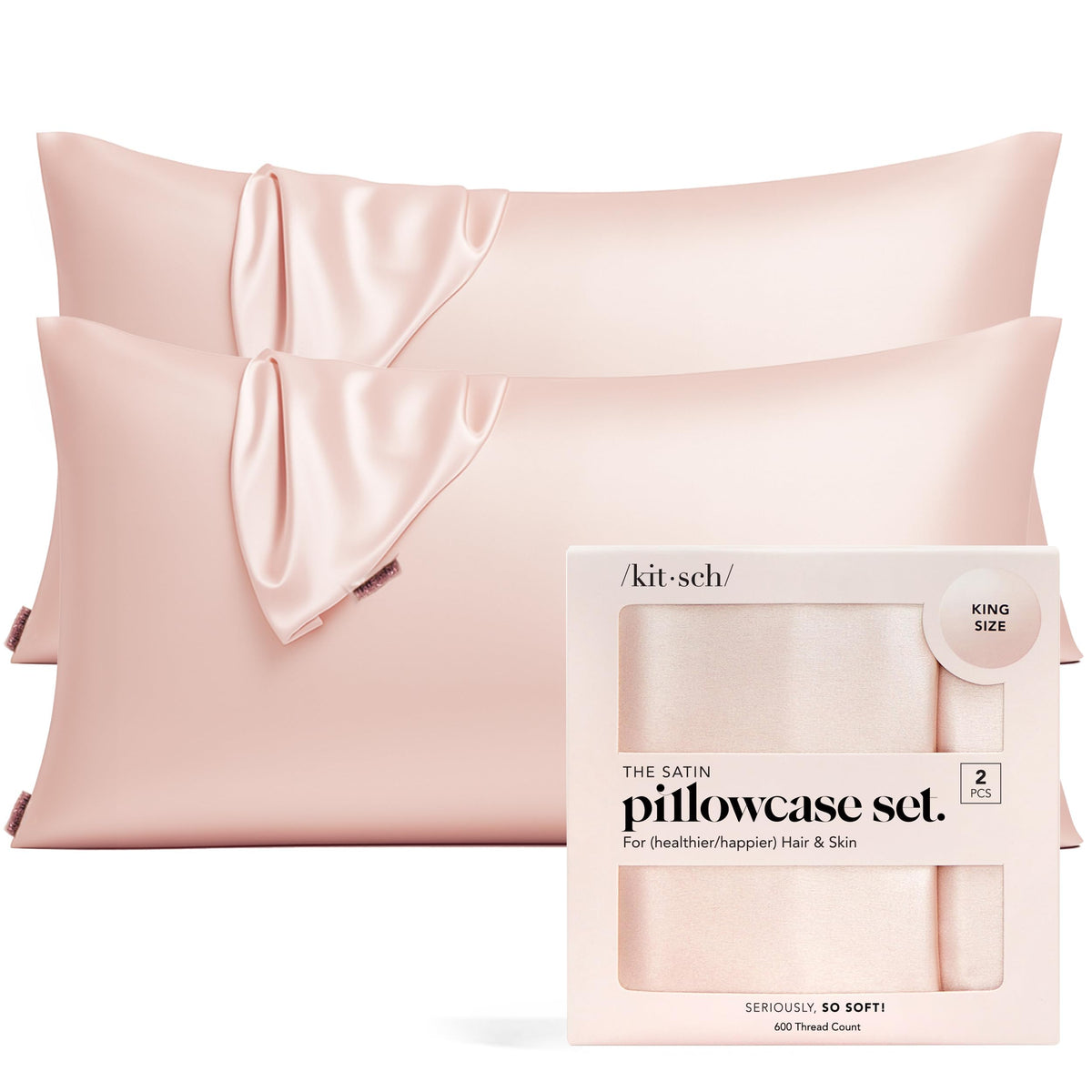 Kitsch Satin Pillowcase with Zipper - 2 pcs King Size, Ivory