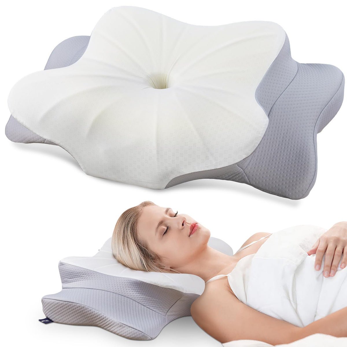 DONAMA Cervical Pillow for Neck and Shoulder Pain Relief, Cooling Contour Memory Foam Pillow, Dual-Height Ergonomic Neck Support Pillow for Side Back Stomach Sleepers with Removable Pillowcase