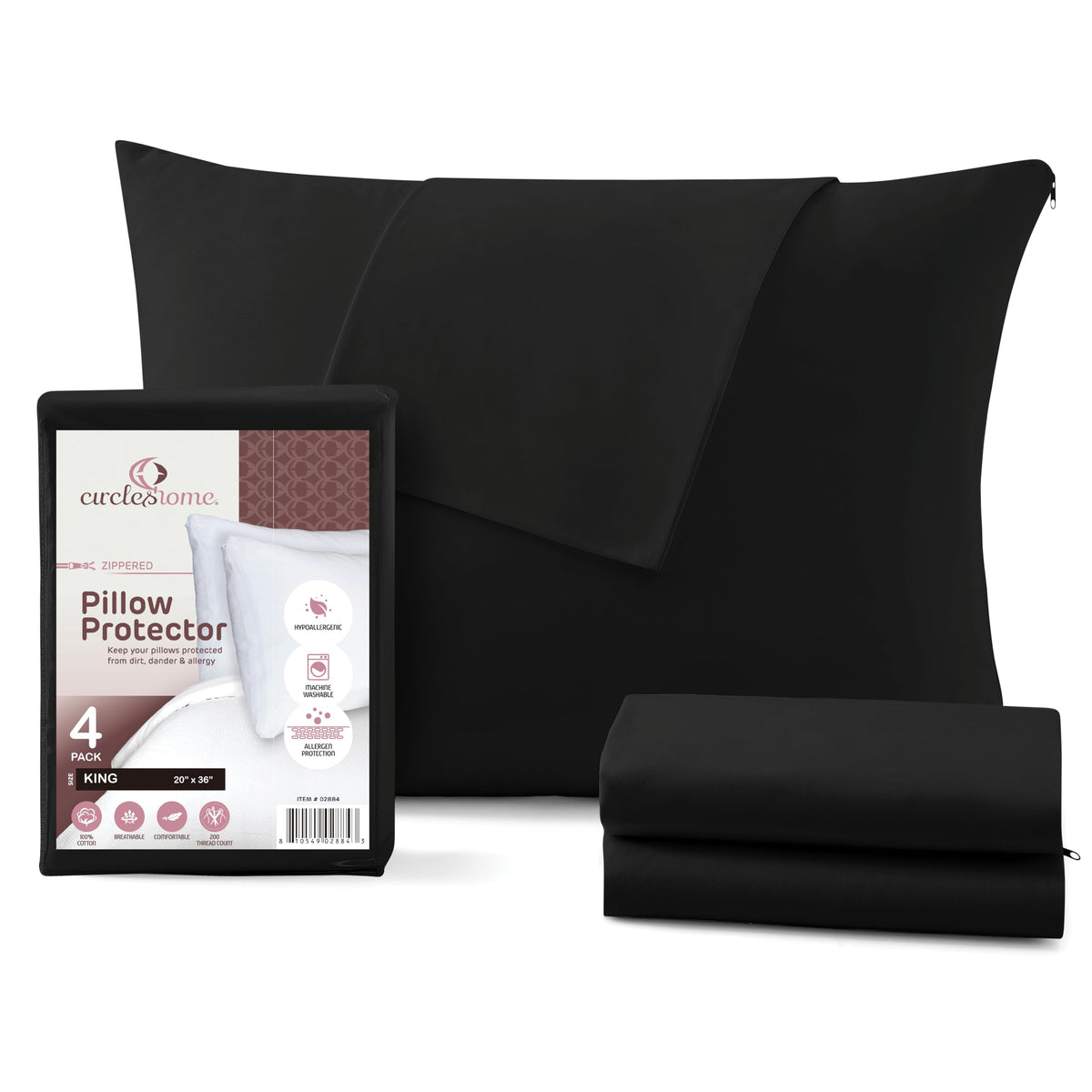 CirclesHome Pillow Protectors 4 Pack Standard Zippered - 100% Cotton Breathable Pillowcases - Protects Pillows from Dirt, Dust and Debri (Standard - Set of 4 - 20x26)