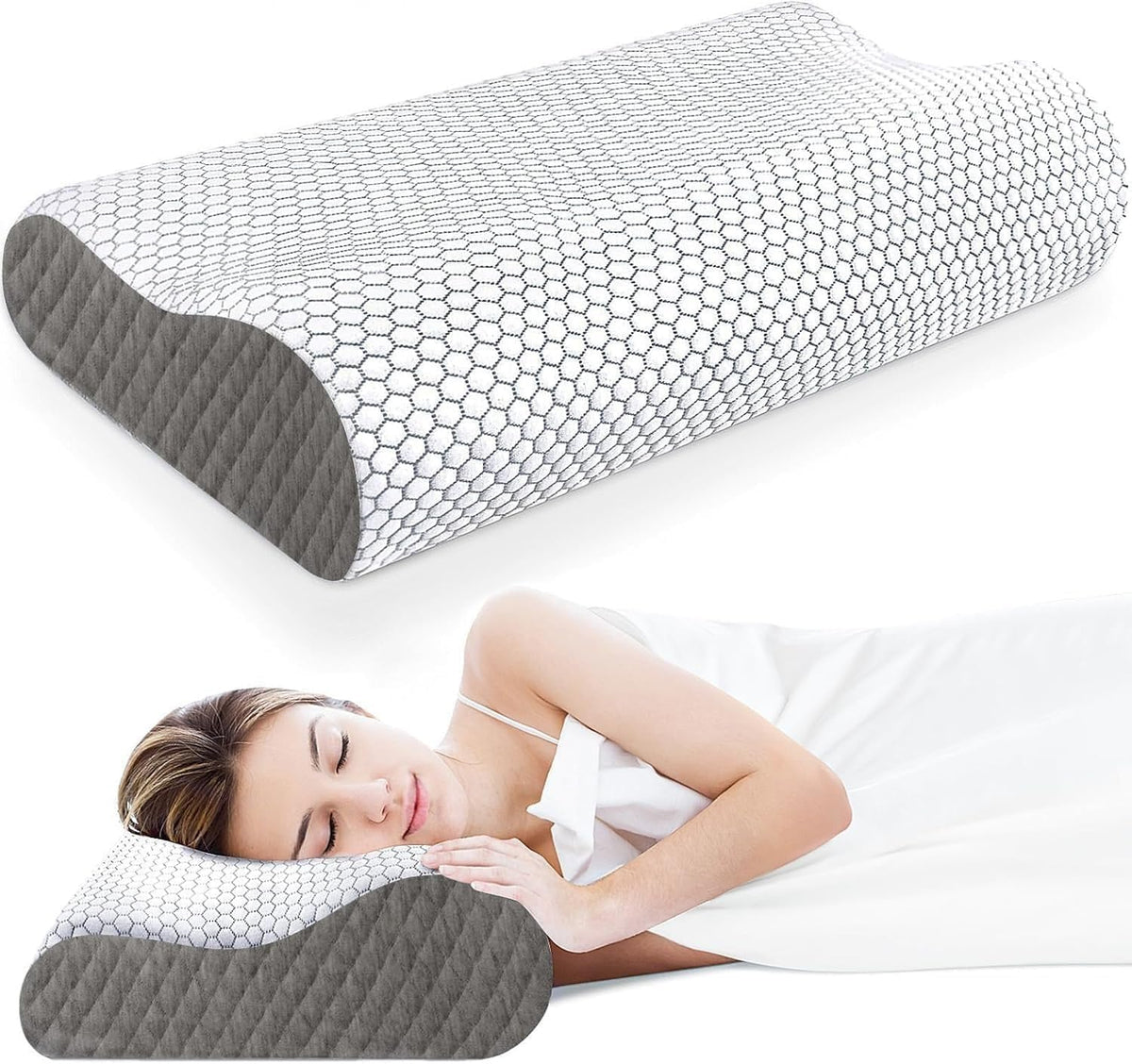 Neck Pillow for Sleeping, Ergonomic Cervical Bed Pillow, Blue Standard Size