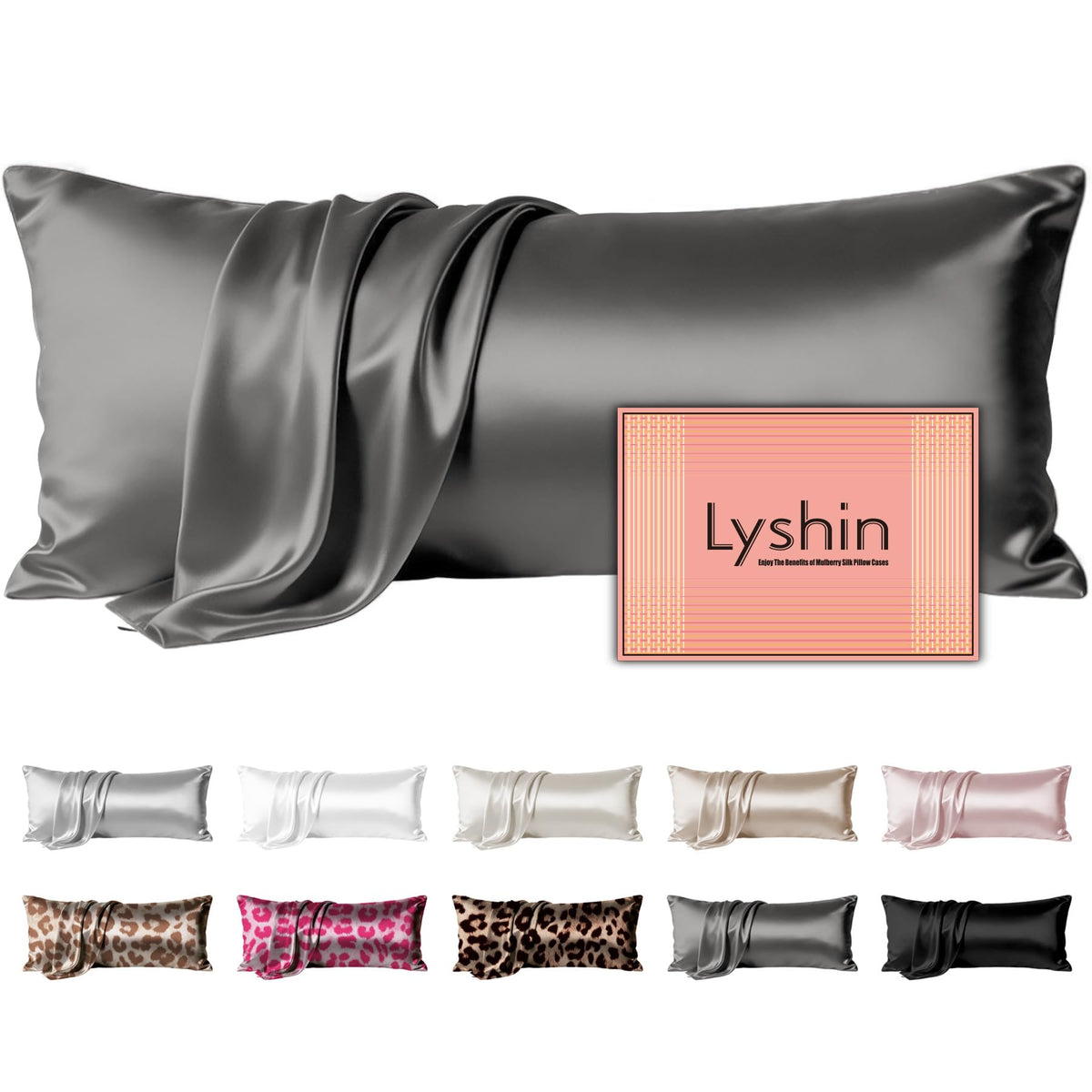 LYSHIN White Silk Pillow Cases Standard Size with Hidden Zipper