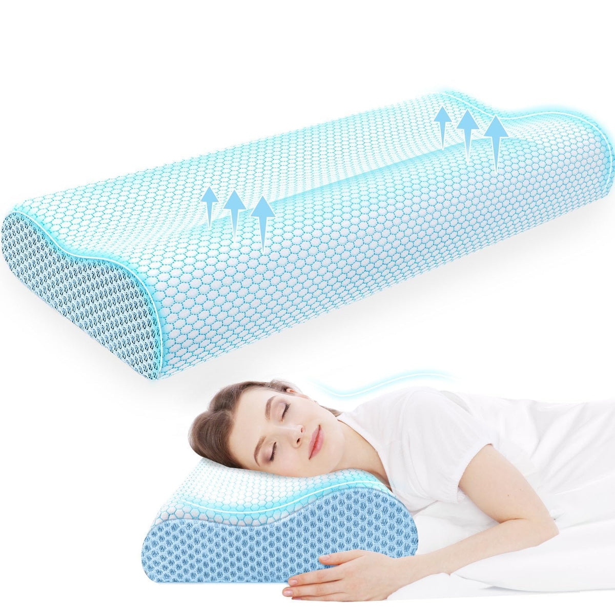 Neck Pillow for Sleeping, Ergonomic Cervical Bed Pillow, Blue Standard Size