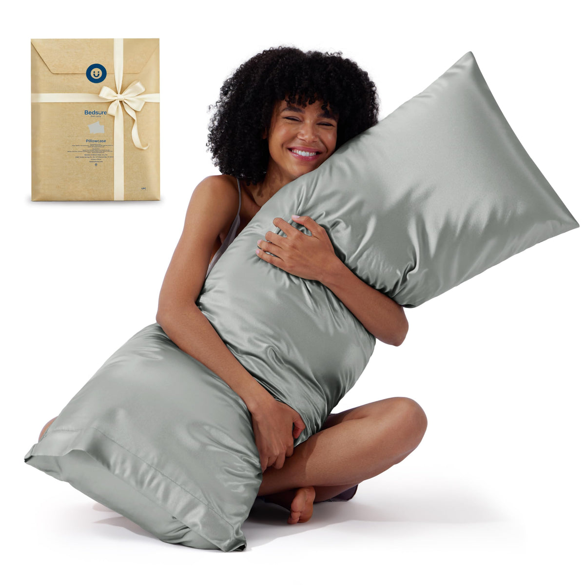 Bedsure Satin Pillowcase Standard Set of 2, Silky Pillow Cases, Beige