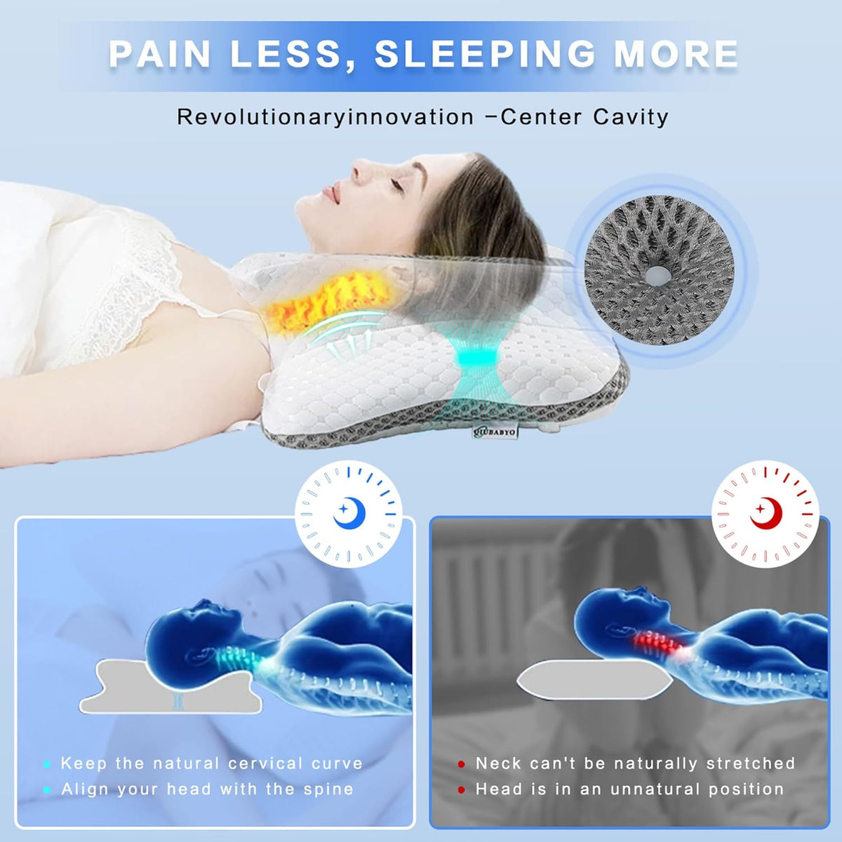 Pain Relief Cervical Pillow for Neck Support, Adjustable Ergonomic Pillow