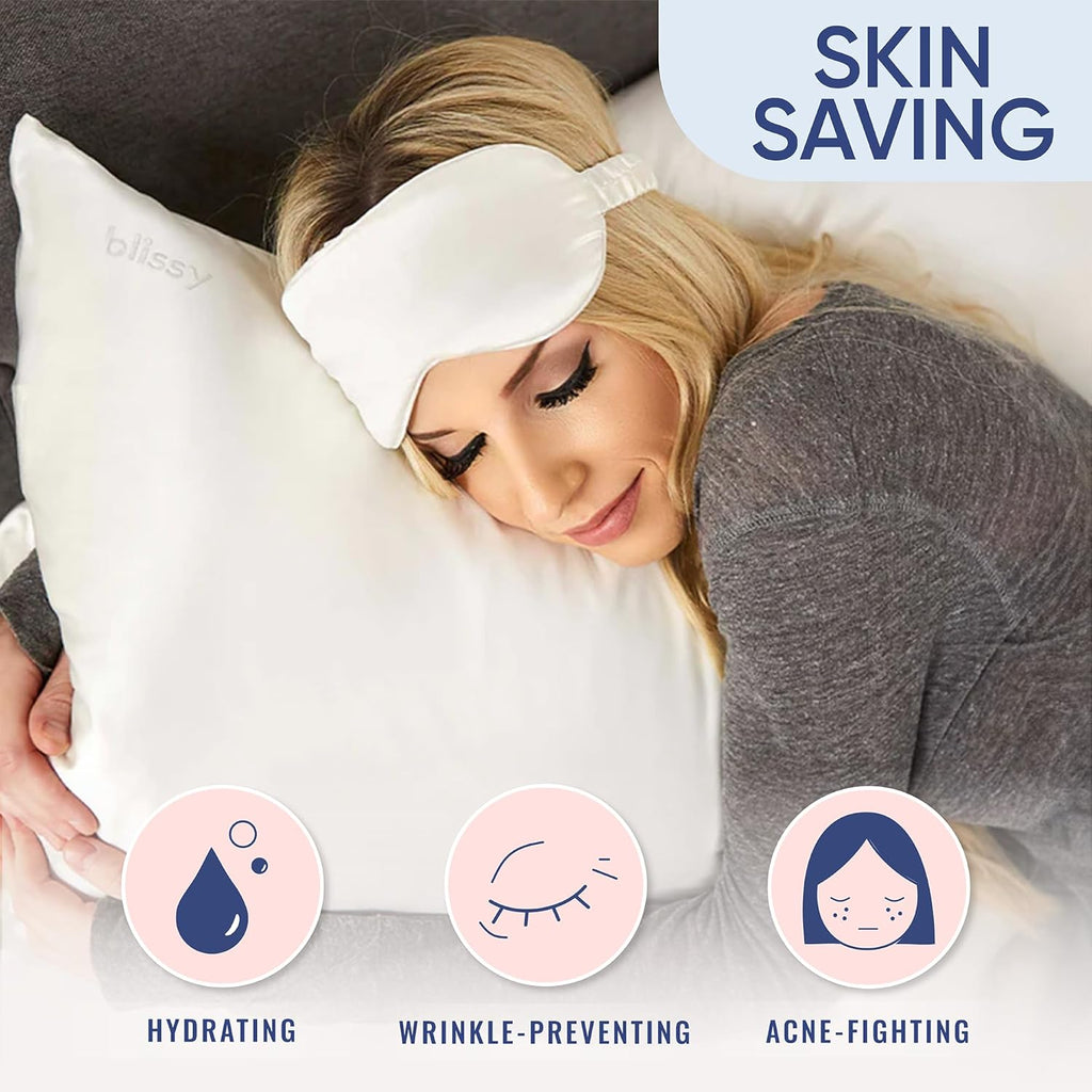 Blissy Silk Pillowcase - 100% Pure Mulberry Silk - 22 Momme 6A High-Grade Fibers - Silk Pillow Cover for Hair & Skin - Regular, Queen & King (Blissy White, Standard)