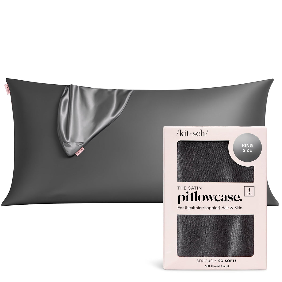 Kitsch Satin Pillowcase with Zipper - 2 pcs King Size, Ivory