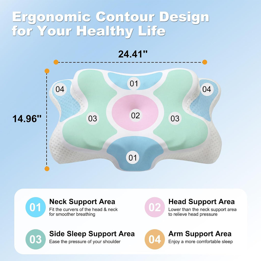 VYLEE Cervical Neck Pillow, Memory Foam Contour Pillow (Blue)