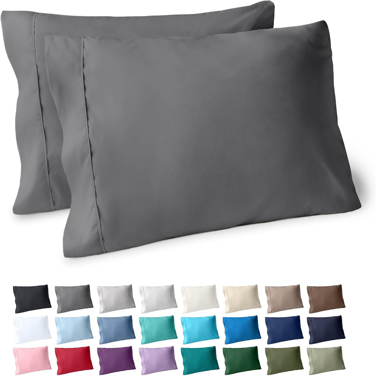 Bare Home Pillowcases Open End (Standard Set of 2, Grey)