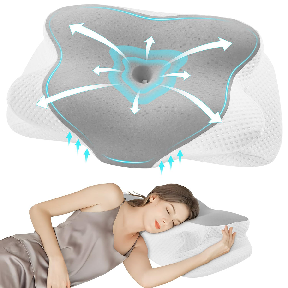 DONAMA Cervical Pillow for Neck and Shoulder Pain Relief, Cooling Contour Memory Foam Pillow, Dual-Height Ergonomic Neck Support Pillow for Side Back Stomach Sleepers with Removable Pillowcase