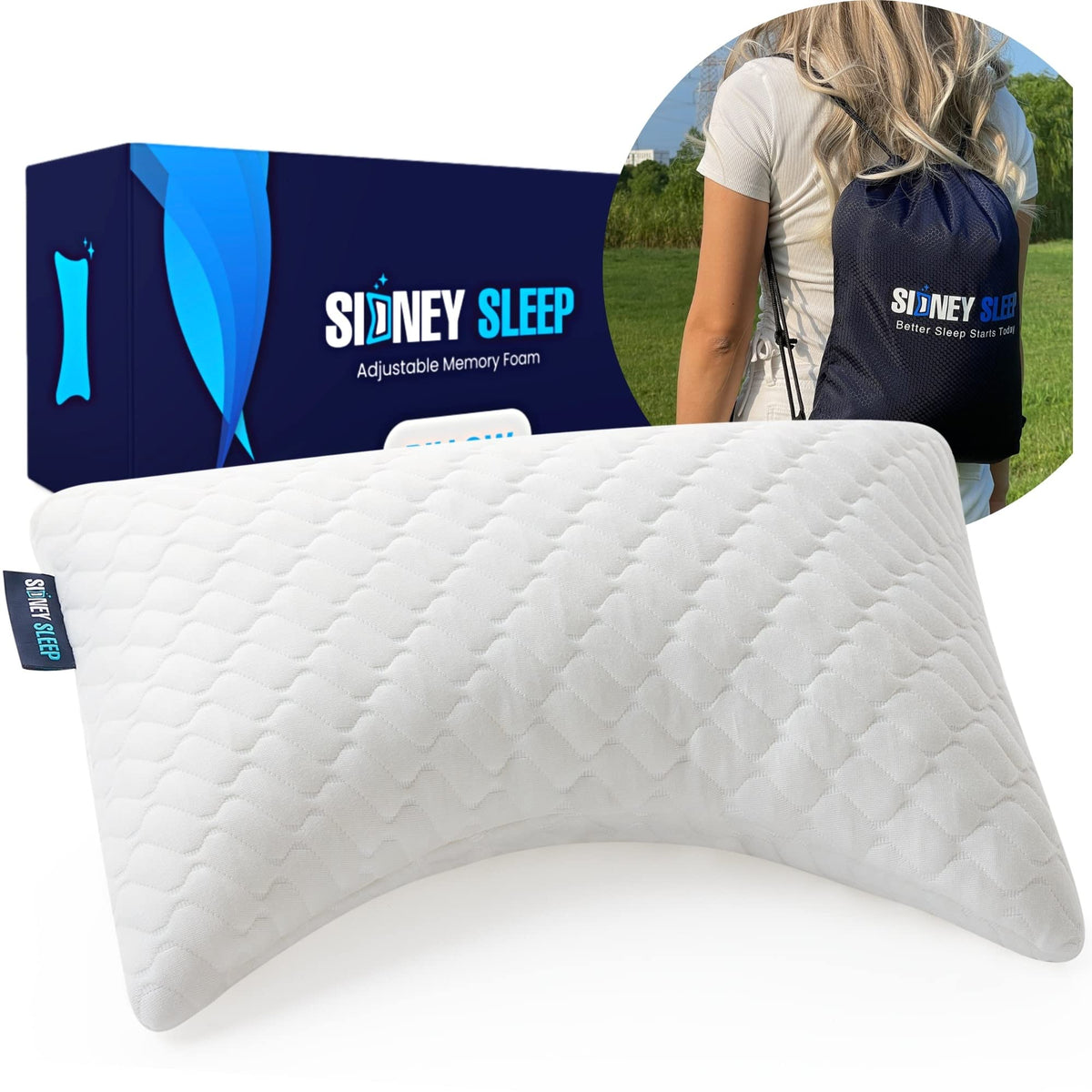 Sidney Sleep Adjustable Curved Pillows for Neck and Shoulder Support with Extra Shredded Fill - Cervical Contour Pillow for Side and Back Sleepers - Queen Size 19" x 29" CertiPUR-US Certified (White)