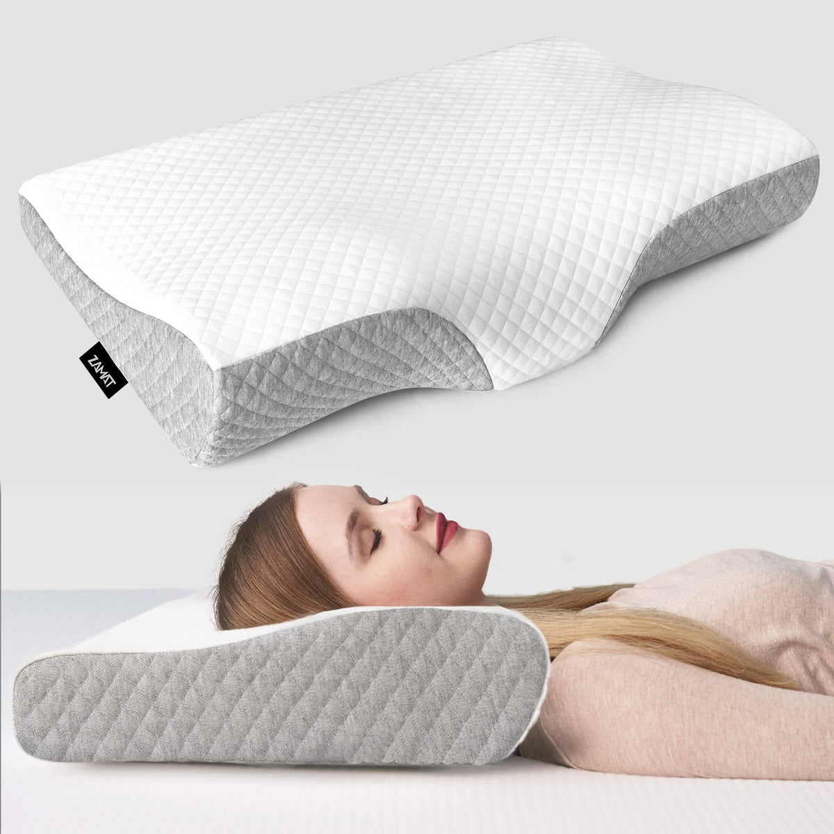 ZAMAT Memory Foam Pillow for Neck Pain Relief, Adjustable Orthopedic Ergonomic Cervical Pillow for Sleeping with Washable Cover, Bed Pillows for Side, Back, Stomach Sleepers