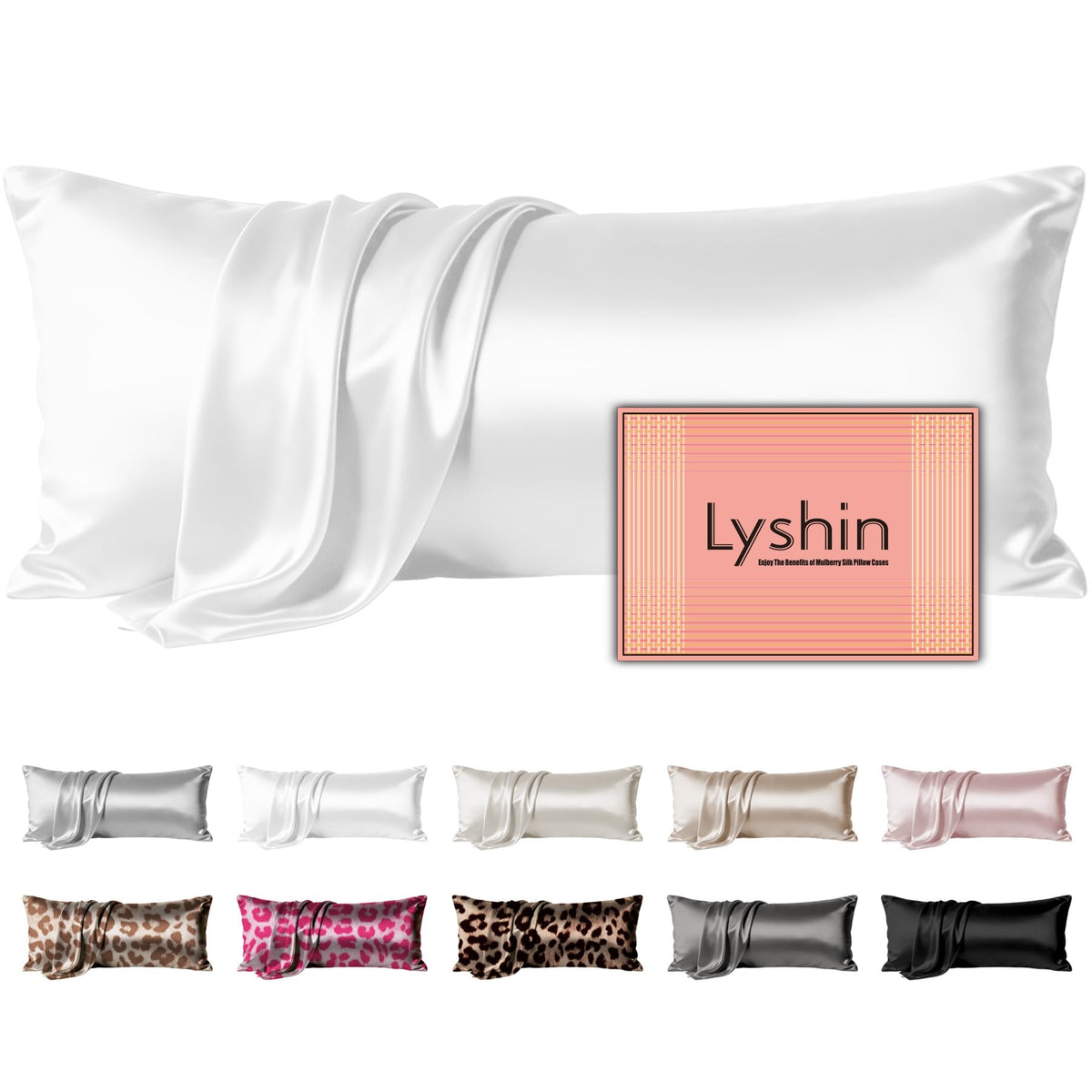 LYSHIN White Silk Pillow Cases Standard Size with Hidden Zipper