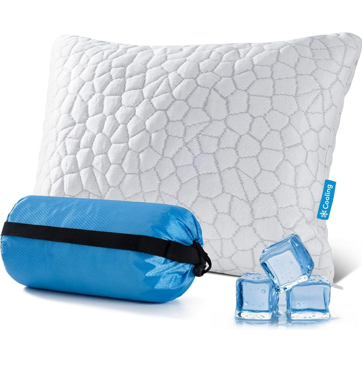 QUTOOL Cooling Pillow for Sleeping, CertiPUR-US Shredded Memory Foam Queen Pillows Set of 2, Cool Pillow for Hot Sleepers Adjustable Firm Pillow for Side, Back, Stomach Sleepers Soft Yet Support,White