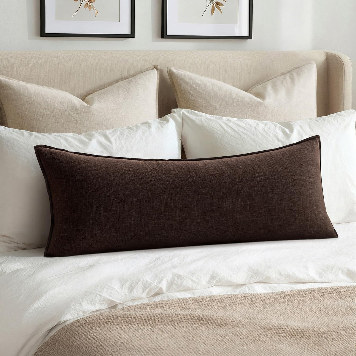 MIULEE Decorative Linen Lumbar Pillow Cover 14x36 Inch Dark Olive Green
