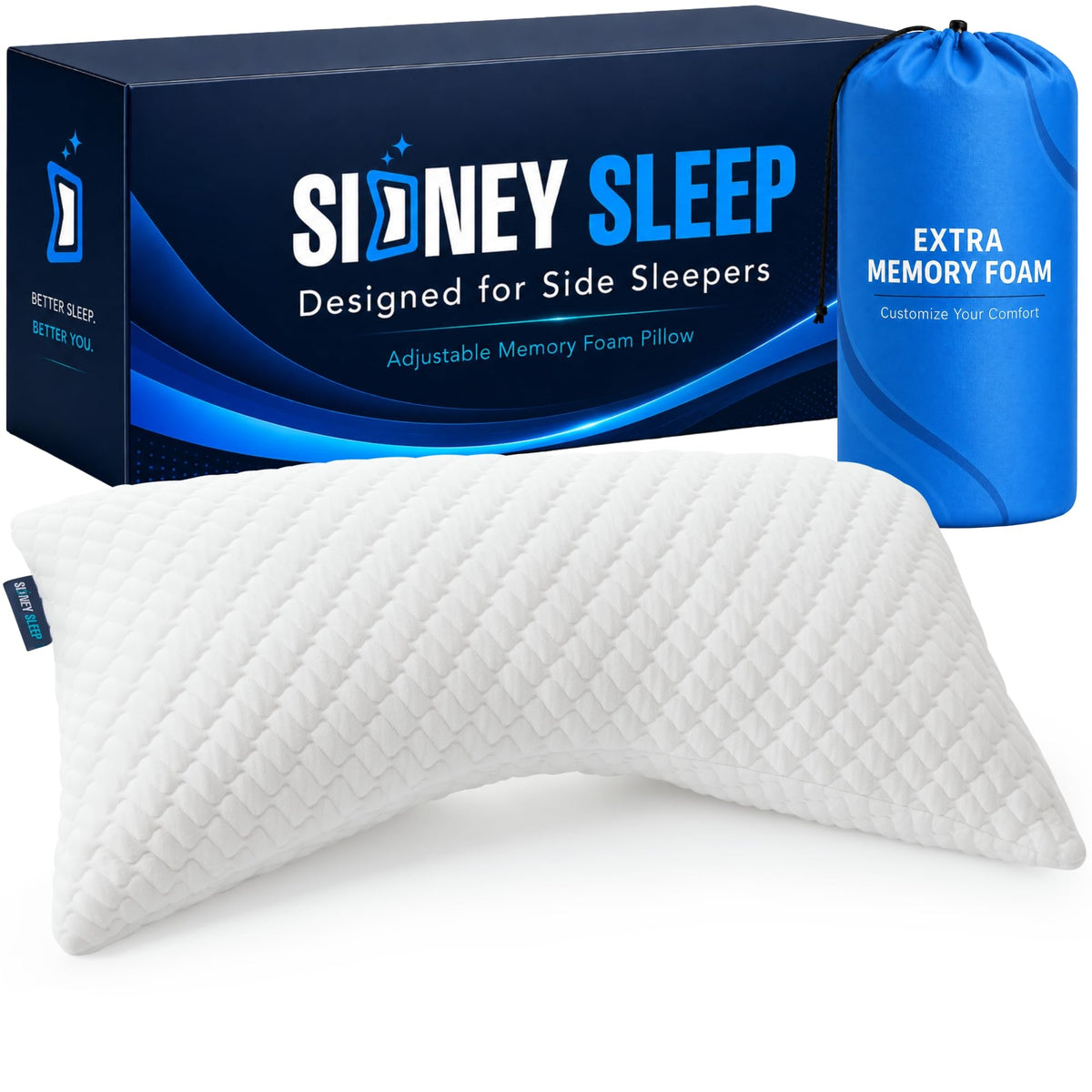 Sidney Sleep Adjustable Curved Pillows for Neck and Shoulder Support with Extra Shredded Fill - Cervical Contour Pillow for Side and Back Sleepers - Queen Size 19" x 29" CertiPUR-US Certified (White)