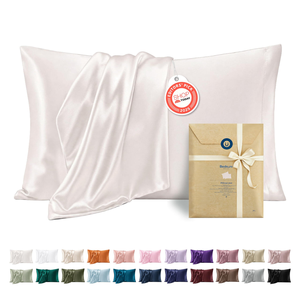Bedsure Satin Pillowcase Standard Set of 2, Silky Pillow Cases, Beige
