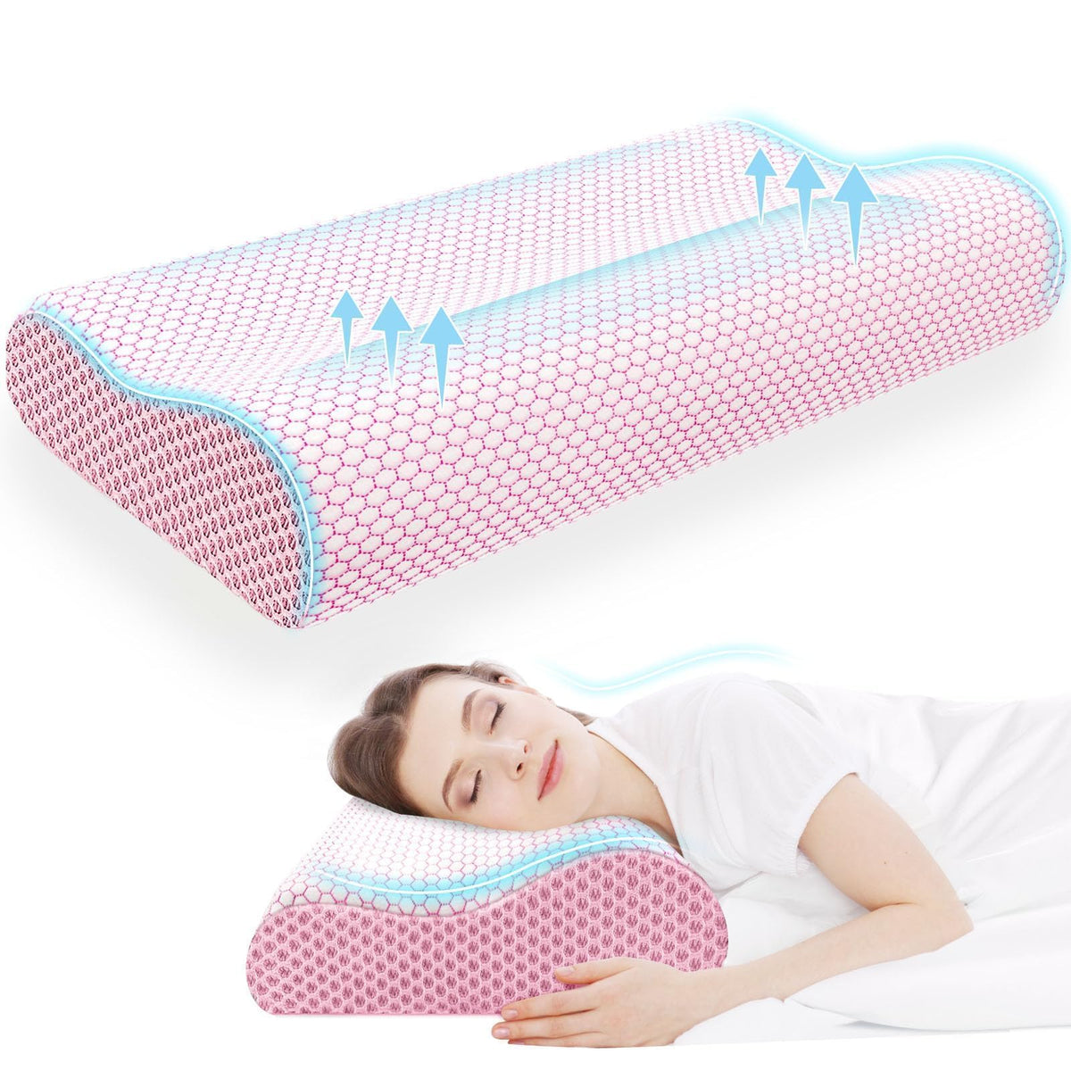 Neck Pillow for Sleeping, Ergonomic Cervical Bed Pillow, Blue Standard Size