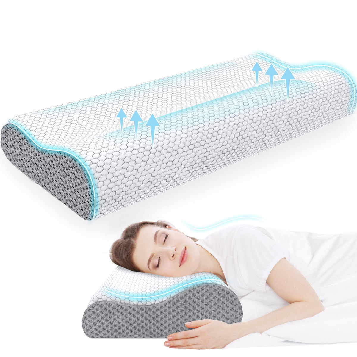 Neck Pillow for Sleeping, Ergonomic Cervical Bed Pillow, Blue Standard Size