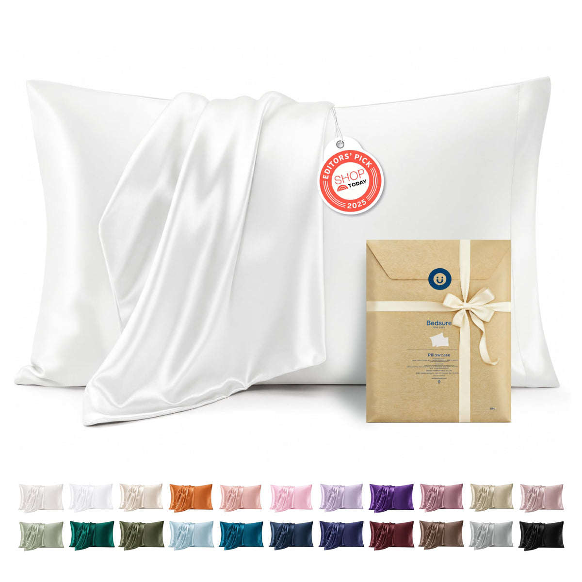 Bedsure Satin Pillowcase Standard Set of 2, Silky Pillow Cases, Beige
