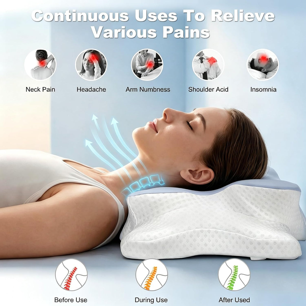 VYLEE Cervical Neck Pillow, Memory Foam Contour Pillow (Blue)