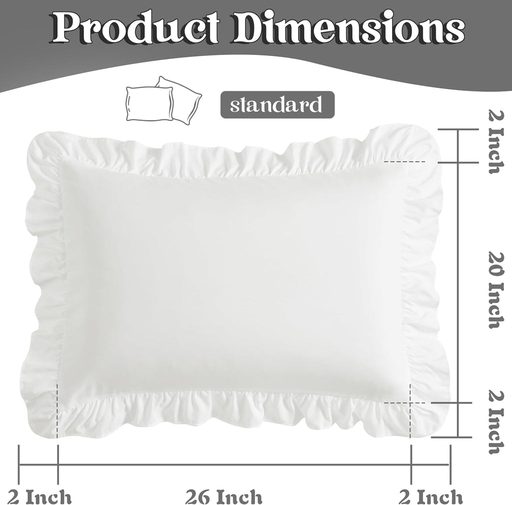 KKJIAF Ruffle Pillow Cases Standard Size Set of 2, White