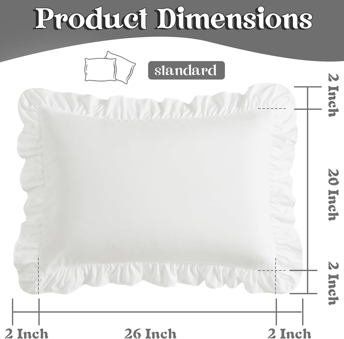 KKJIAF Ruffle Pillow Cases Standard Size Set of 2, White