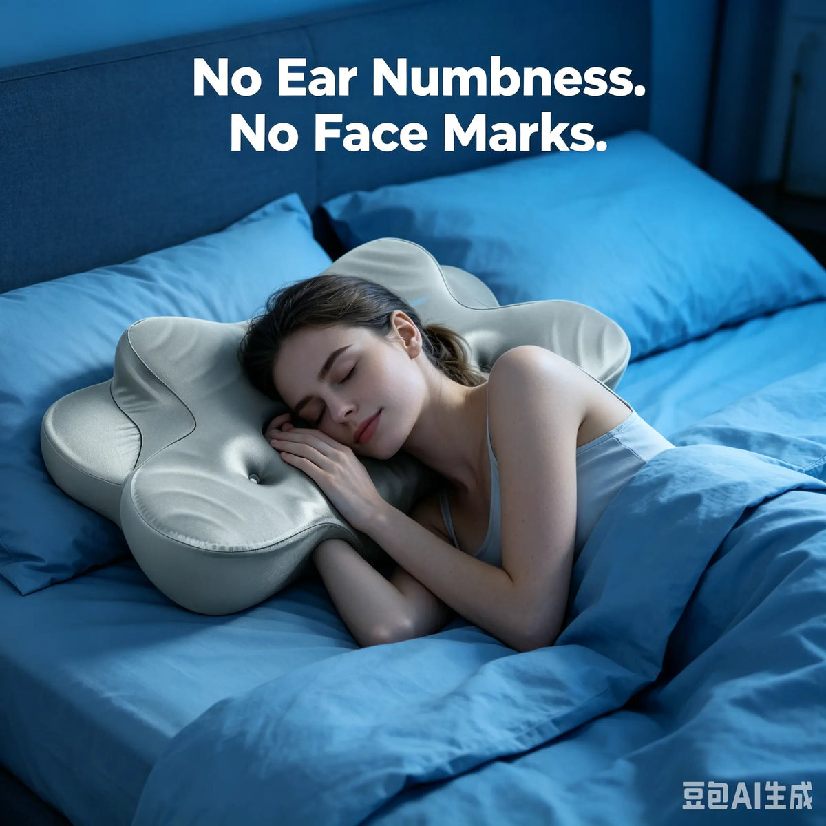 Sleep on Your Side All Night - No Ear Numbness, No Face Marks | Dual Ear Relief Pillow, Ice Silk Satin Cooling Cover, Memory Foam Neck Support, CCidea,sohochic