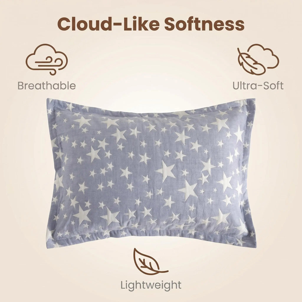 FLXXIE 2-Pack 3-Layer Muslin Cotton Euro Pillowcases - Soft Quilted Geometric Cushion Shams, 2-Piece Set, Envelope Closure, Breathable, Durable, Skin-Friendly, Hotel-Quality, Wrinkle Resistant, All Seasons, Light Warmth, Machine Wash, for Bedroom Decor