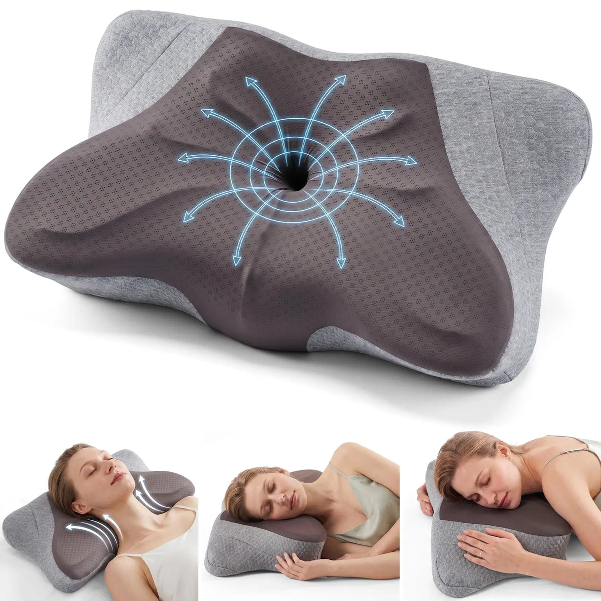 Sweetcrispy Contoured Memory Foam Neck Rest Cushion - Butterfly Shape, Hollow Center, Orthopedic Ergonomic Sleeping Aid for Side & Back Sleepers, Cooling Breathable Pillowcase, Posture Support, Shoulder Pain Relief