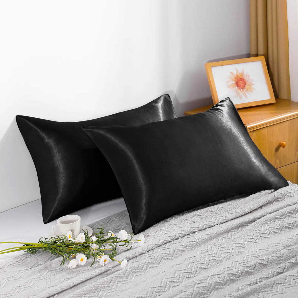 2 Silk Pillowcases - Solid Color, 51 x 102 cm & Multiple Sizes Available, Wrinkle Resistant, Fade Resistant, Durable, Glossy, Breathable, Cooling Bedding, Temperature-Regulating, Soft Comfortable Silk Fabric Pillowcases