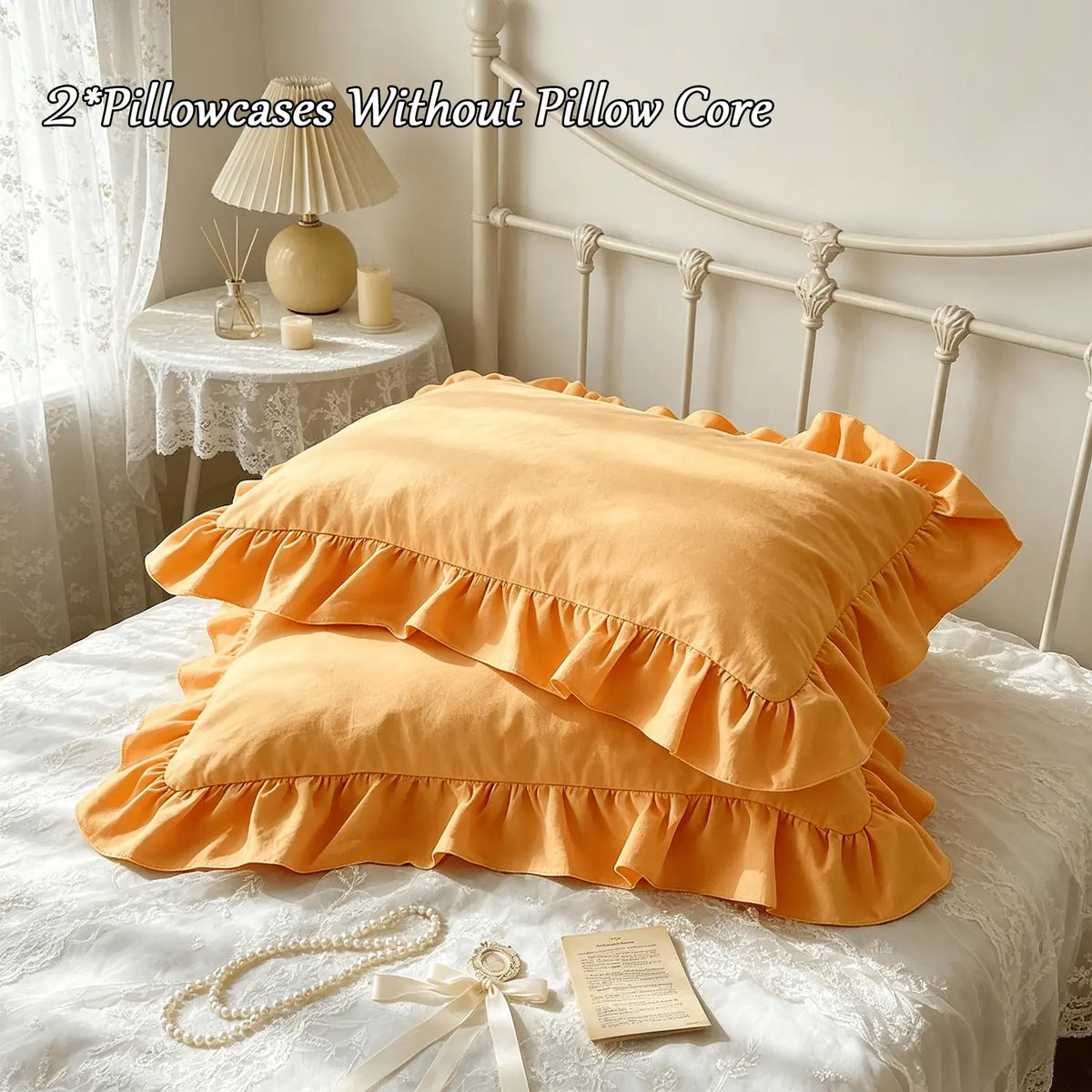 2 Piece French Vintage Ruffled Pillowcases, No pillow core Soft Comfortable Breathable Skin-Friendly, All-Season Use, Bedroom Sofa Home Decor (no Pillows)
