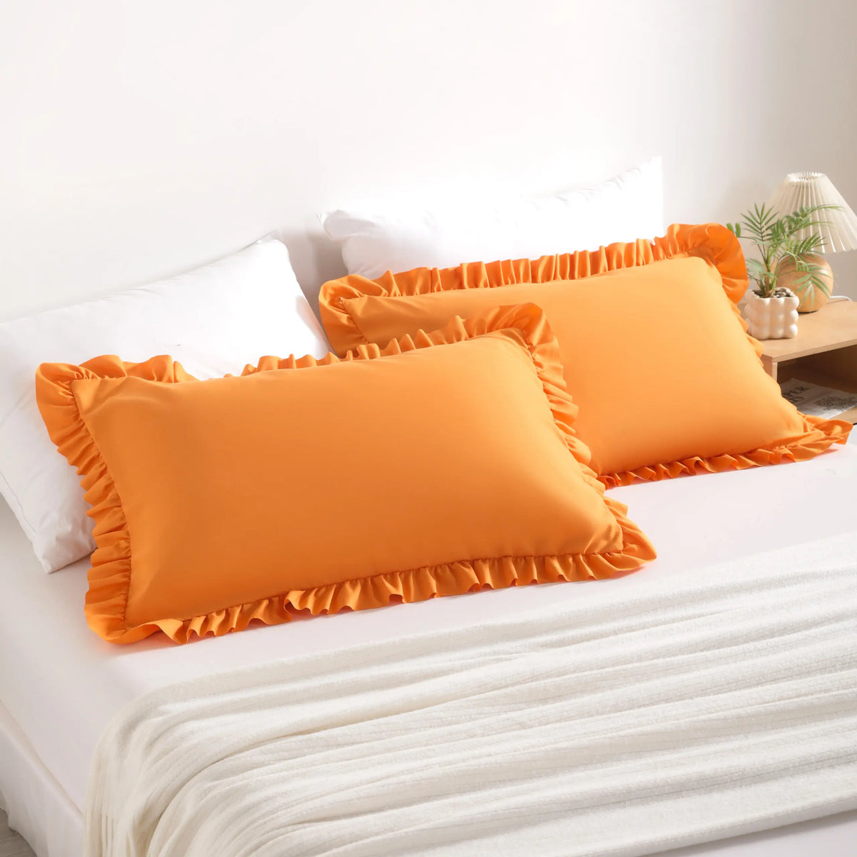 Bedsum 1800 Series Microfiber Solid Ruffled Shams (Set of 2), 2" Ruffle Trim Pillowcases, Ultra-Soft Brushed, Wrinkle Resistant, Breathable Durable Bedding, Classic Home Décor, Zipfree Insert Swap, Inserts Stay Put (Standard/Queen/King)