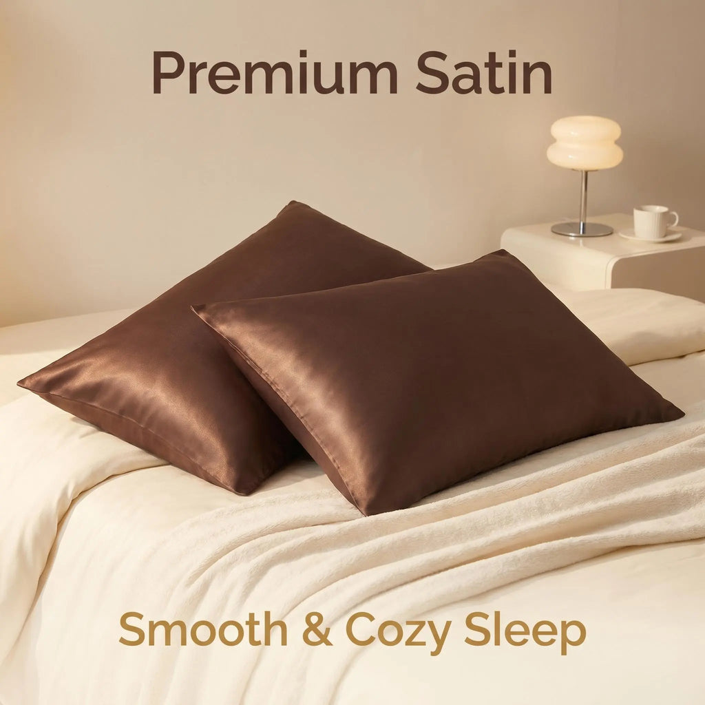 Bedsum 2‑Pack Silk‑Like Satin Pillowcases - Hidden Zipper Closure, Polyester Cooling Bedding, Gentle for Hair & Skin, Solid Colors, Thoughtful Sleep Gift Idea, Multi‑Size