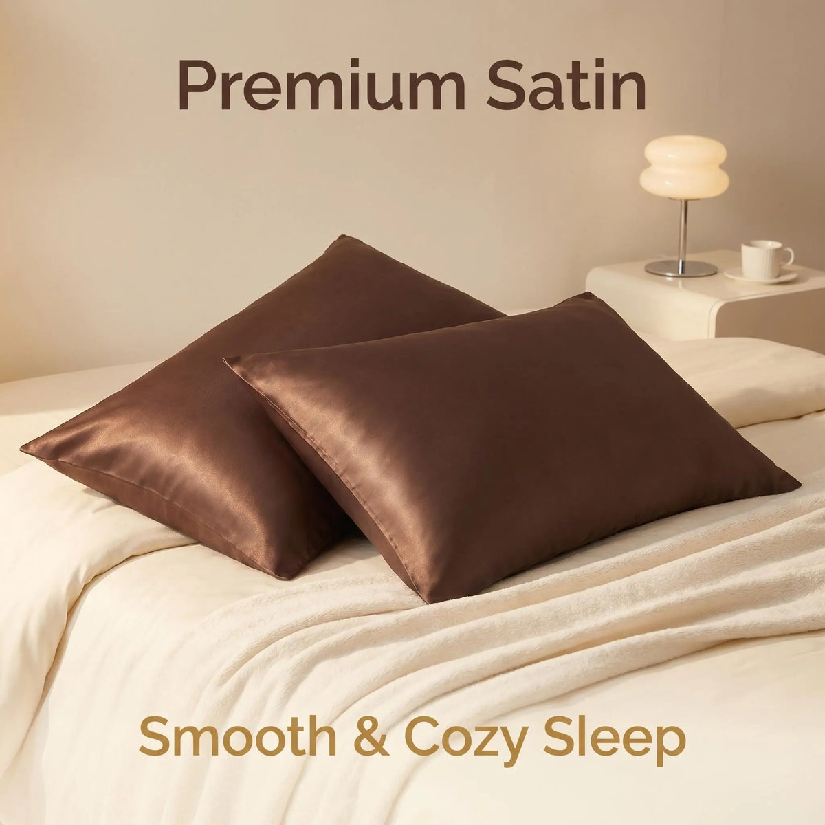 Bedsum 2‑Pack Silk‑Like Satin Pillowcases - Hidden Zipper Closure, Polyester Cooling Bedding, Gentle for Hair & Skin, Solid Colors, Thoughtful Sleep Gift Idea, Multi‑Size
