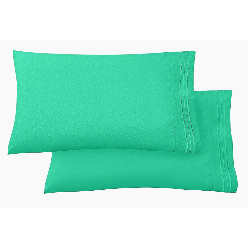 Elegant Comfort 2-Pack 3-Line Embroidered Set of 2 Pillowcases - Wrinkle-Free Microfiber for Hot Sleepers, Cool and Crisp with Smooth Weave