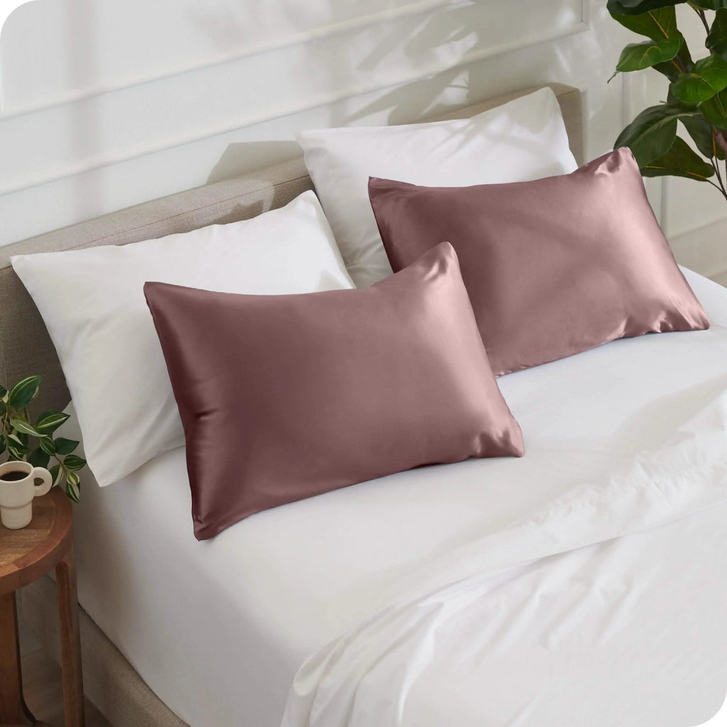 Bare Home Hair-Safe Polyester Satin Pillowcase Set with Envelope Closure, Envelope Closure Secures Fit, Polyester Satin Bedding Accessory