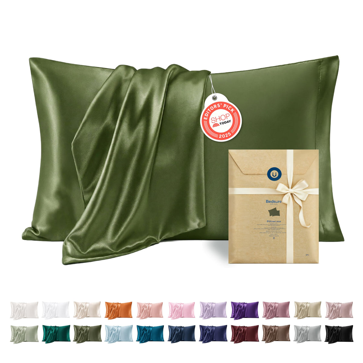 Bedsure Satin Pillowcase Standard Set of 2, Silky Pillow Cases, Beige