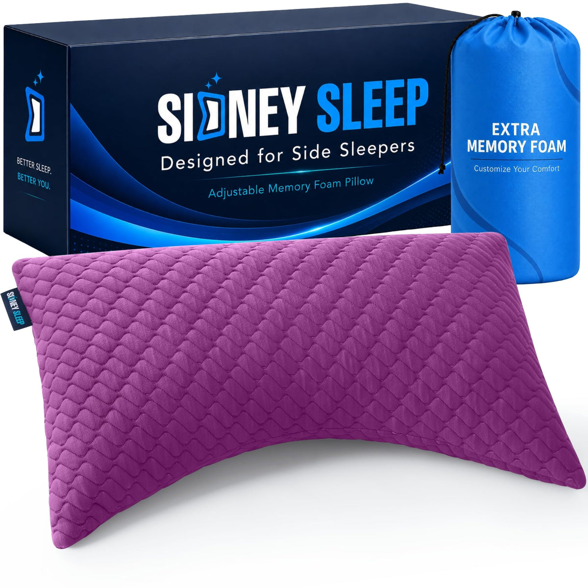 Sidney Sleep Adjustable Curved Pillows for Neck and Shoulder Support with Extra Shredded Fill - Cervical Contour Pillow for Side and Back Sleepers - Queen Size 19" x 29" CertiPUR-US Certified (White)