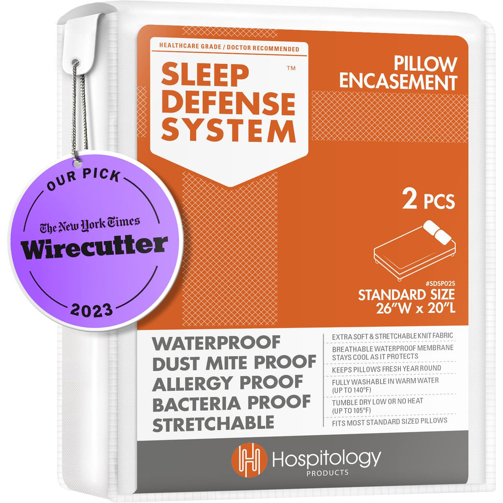 HOSPITOLOGY PRODUCTS Pillow Encasement- Zippered Bed Bug Dust Mite Proof Hypoallergenic - Sleep Defense System - Standard - Waterproof - Set of 2 - 20" H x 26" W