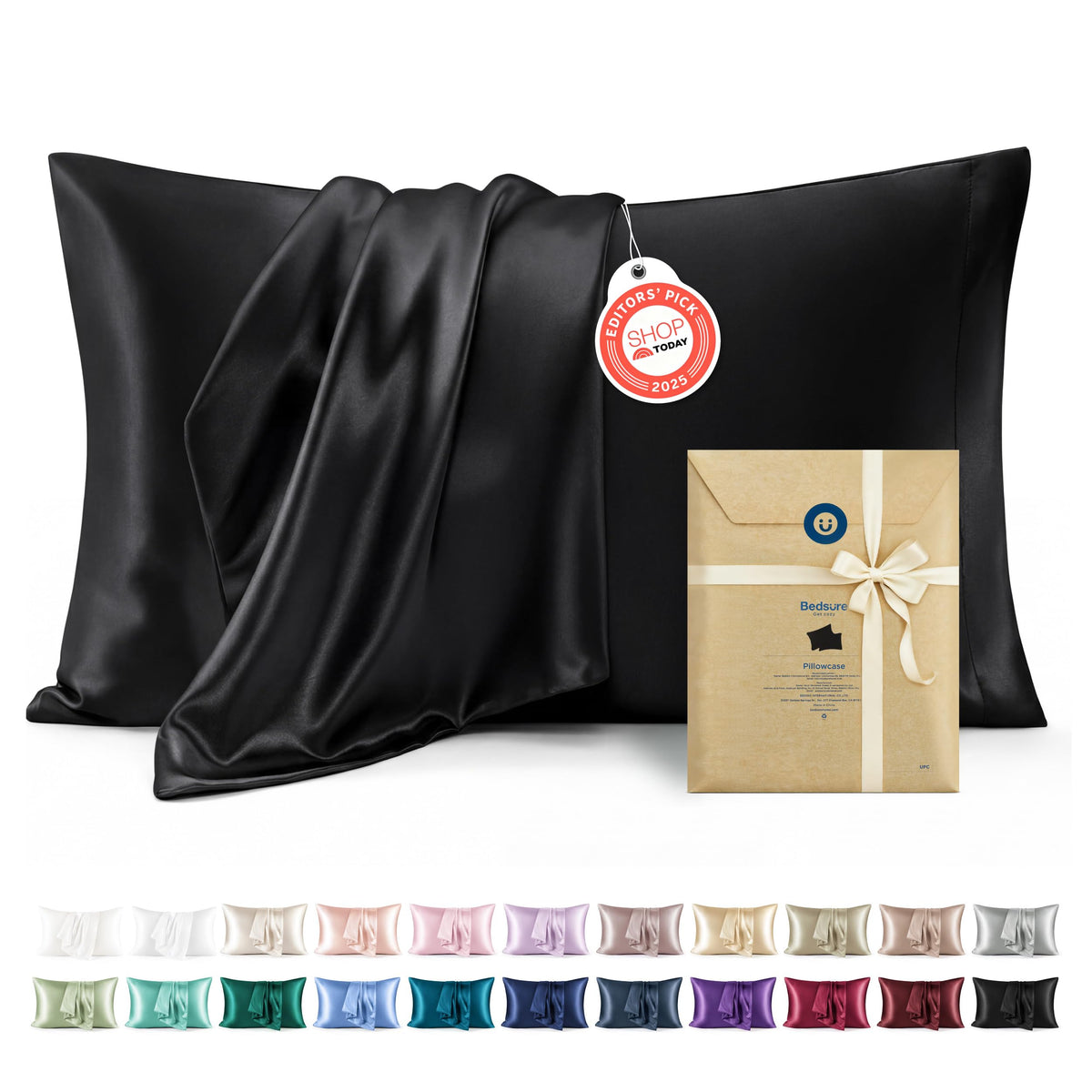 Bedsure Satin Pillowcase Standard Set of 2, Silky Pillow Cases, Beige