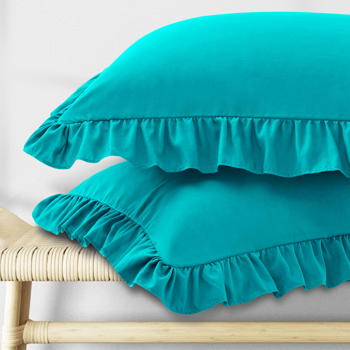 KKJIAF Ruffle Pillow Cases Standard Size Set of 2, White
