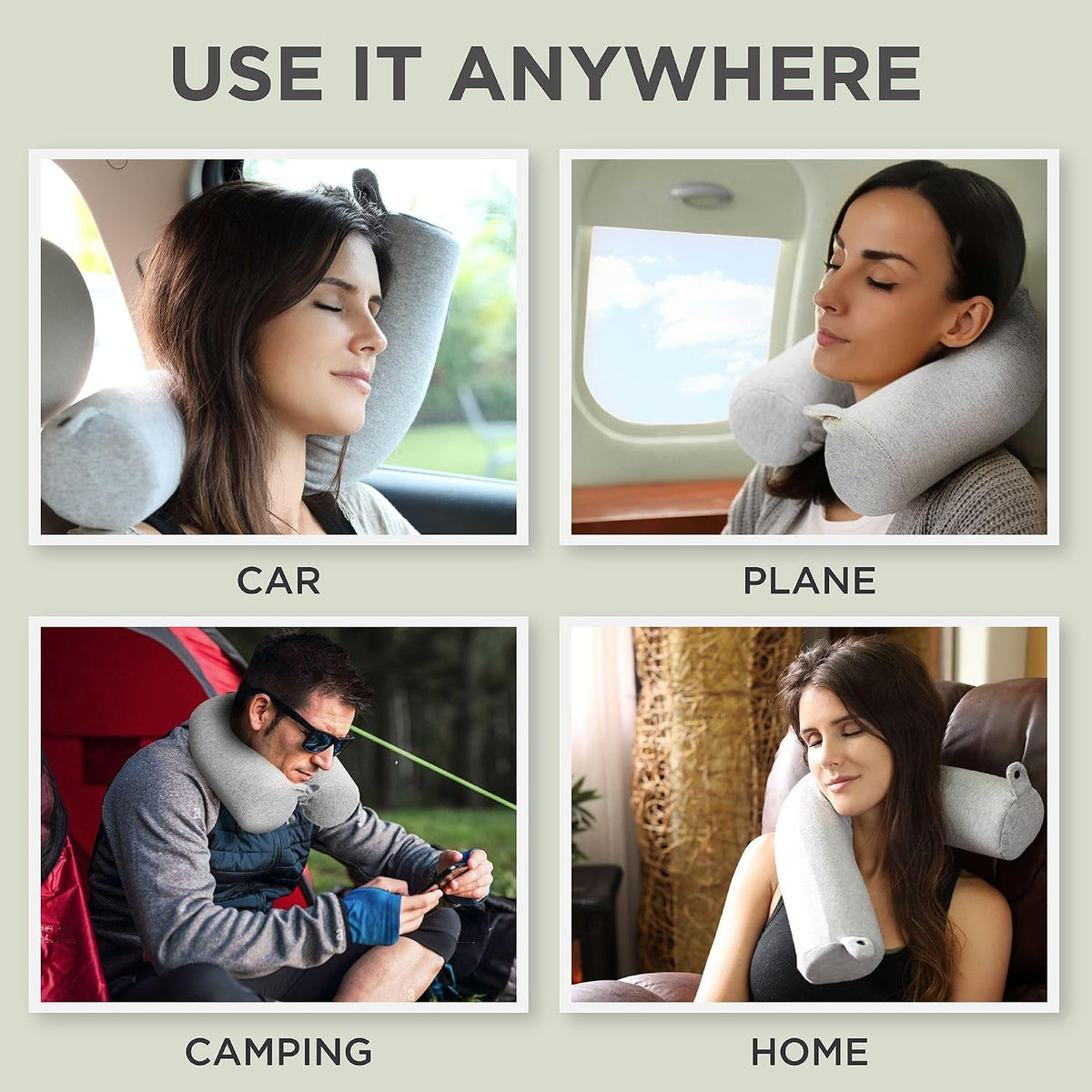 Dot&Dot Twist Memory Foam Travel Pillow, Bendable Neck Pillow for Airplane, Car and Home, 26-Inch Adjustable Roll with Washable Cotton Cover, Gray