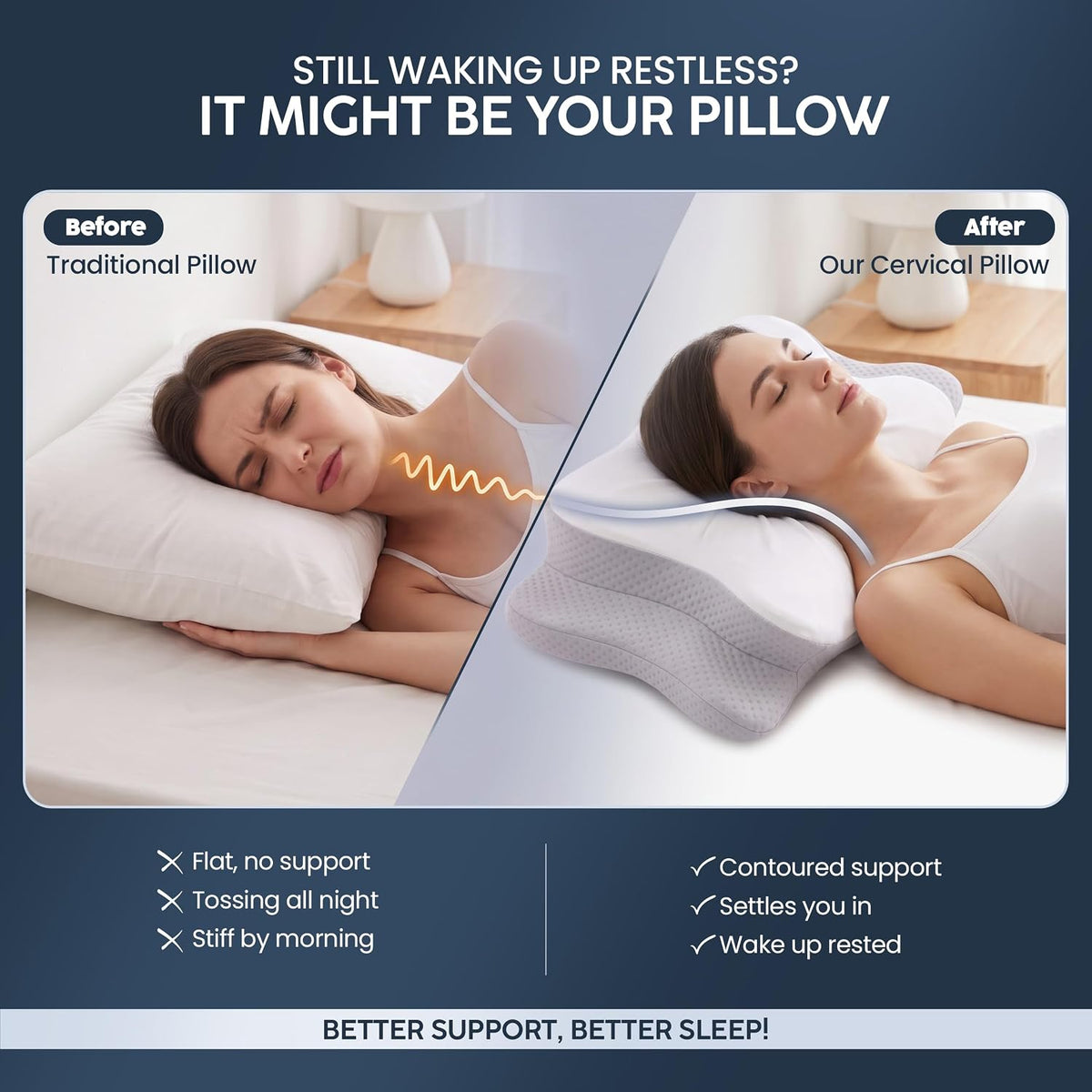 Utopia Bedding Cervical Neck Pillow for Sleeping, Ergonomic Cooling Pillow