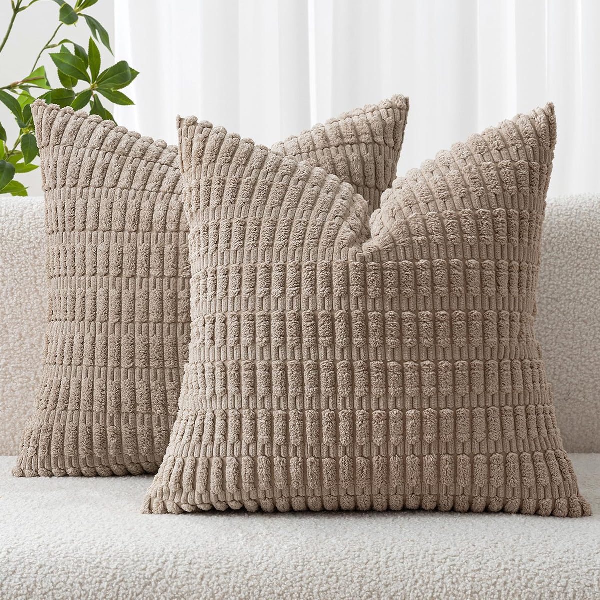 MIULEE Corduroy Decorative Throw Pillow Covers 20x20 Cream White Pack of 2