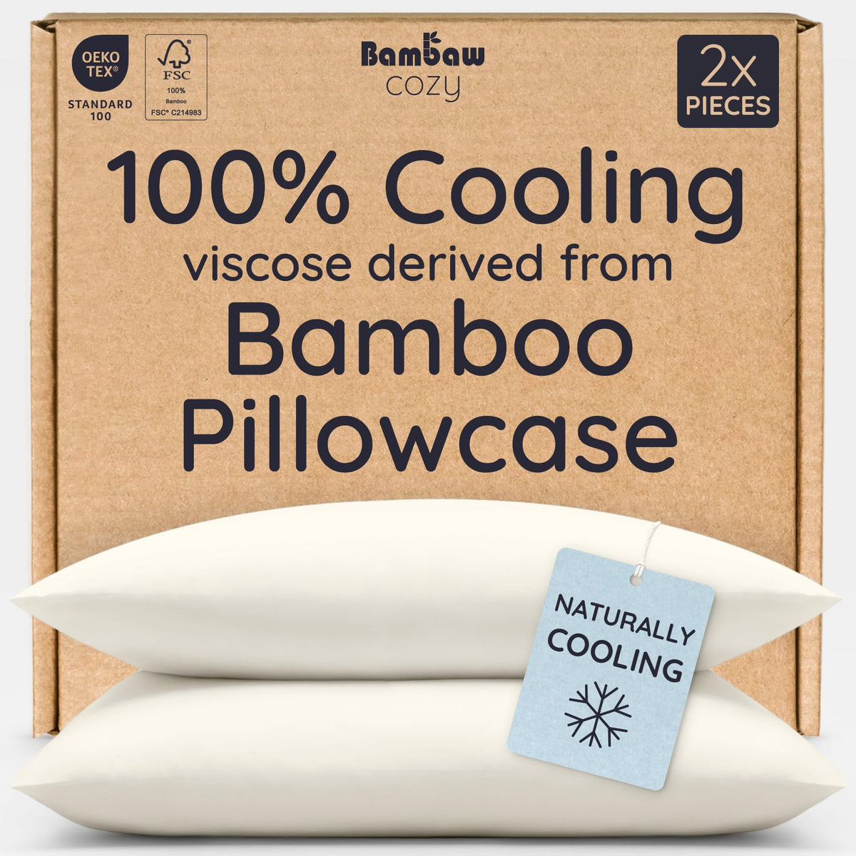 Bambaw 100% Viscose Derived from Bamboo Pillowcase Standard Size – Set of 2 Cooling Pillow Cases for Hot Sleepers, Breathable & Good for the Skin, Cooling Pillow Cover with Envelope Closure (White)