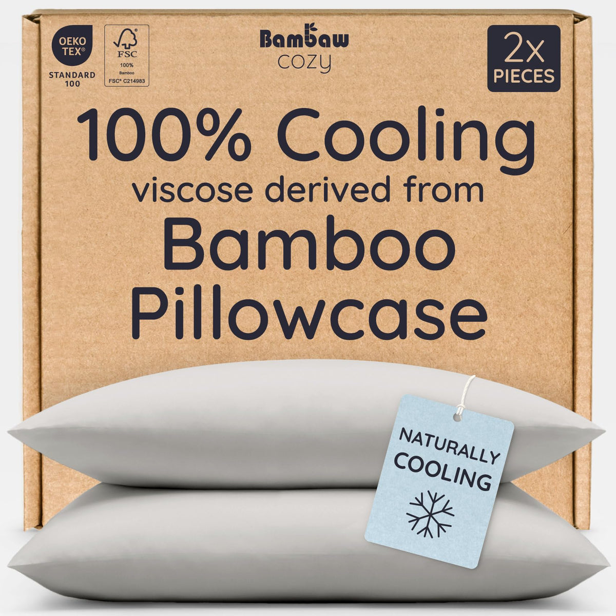 Bambaw 100% Viscose Derived from Bamboo Pillowcase Standard Size – Set of 2 Cooling Pillow Cases for Hot Sleepers, Breathable & Good for the Skin, Cooling Pillow Cover with Envelope Closure (White)