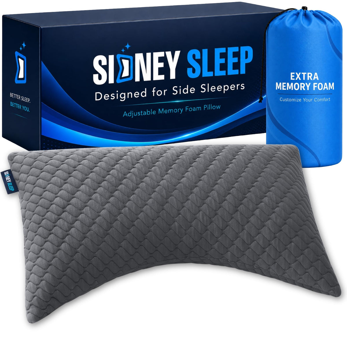 Sidney Sleep Adjustable Curved Pillows for Neck and Shoulder Support with Extra Shredded Fill - Cervical Contour Pillow for Side and Back Sleepers - Queen Size 19" x 29" CertiPUR-US Certified (White)