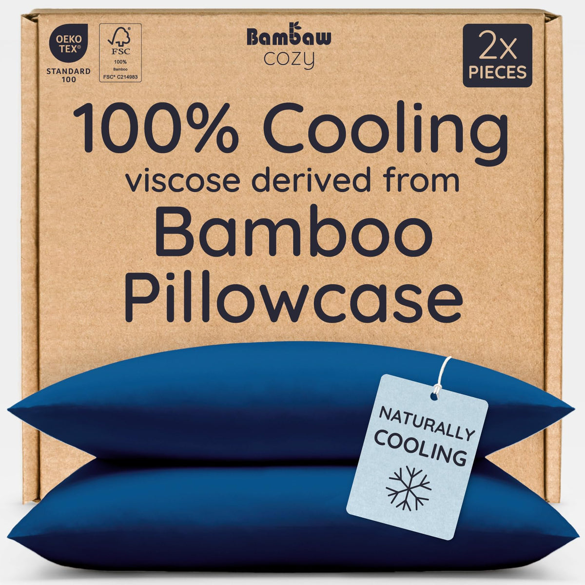 Bambaw 100% Viscose Derived from Bamboo Pillowcase Standard Size – Set of 2 Cooling Pillow Cases for Hot Sleepers, Breathable & Good for the Skin, Cooling Pillow Cover with Envelope Closure (White)