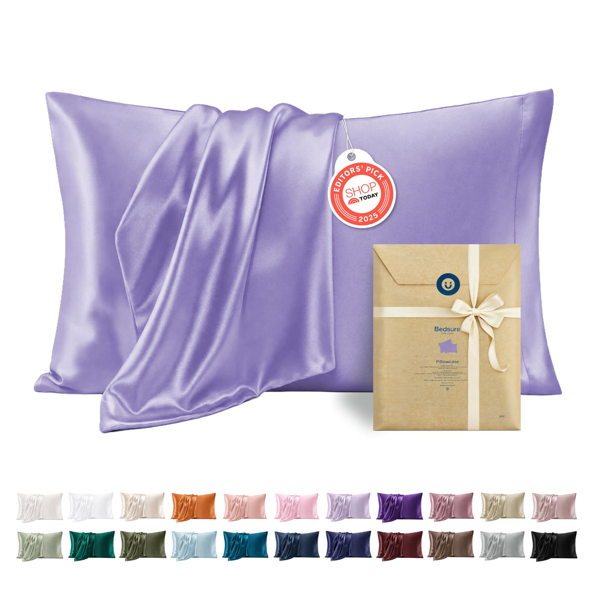Bedsure Satin Pillowcase Standard Set of 2, Silky Pillow Cases, Beige