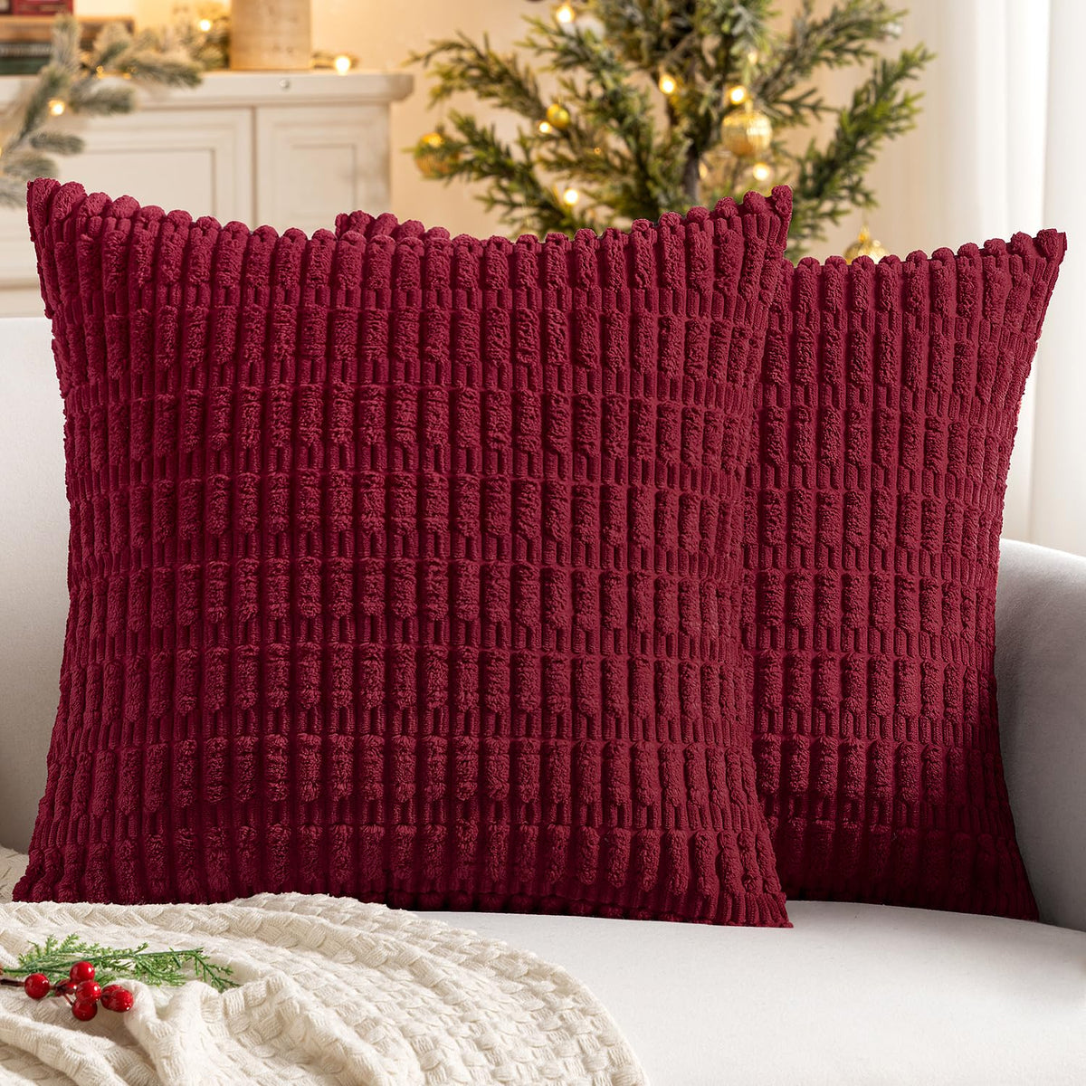 MIULEE Corduroy Decorative Throw Pillow Covers 20x20 Cream White Pack of 2